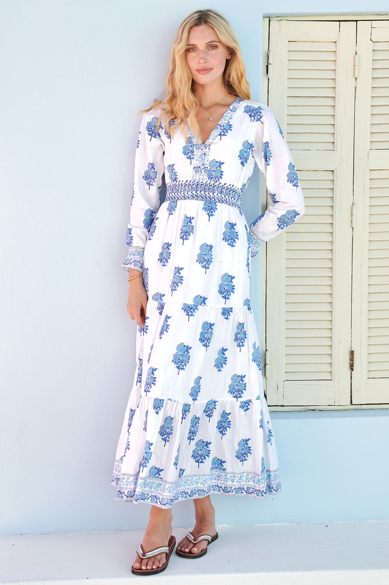 Billie Block Print Dress | Daliya Buta Blue