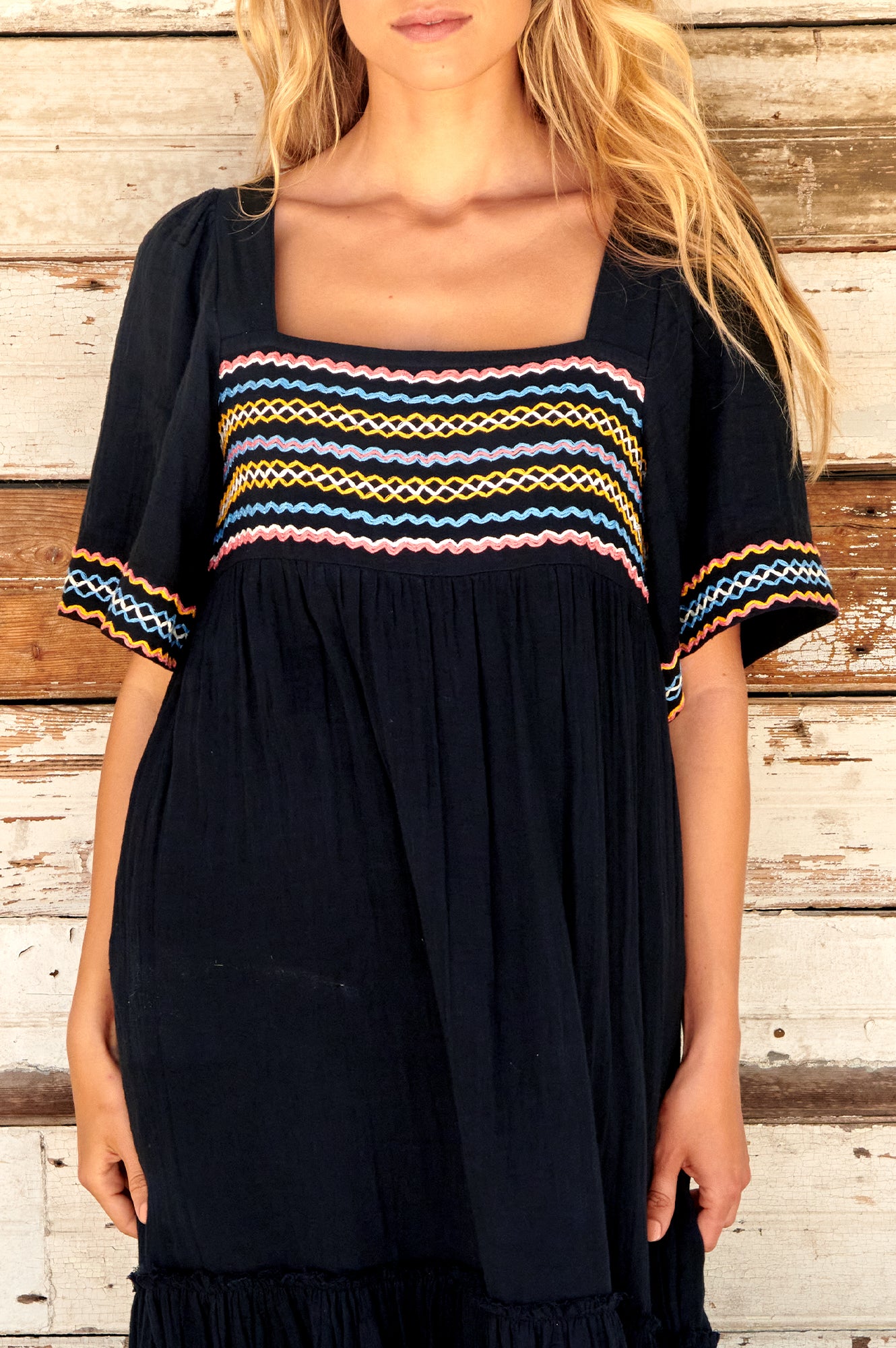 Gracie Embroidered Dress | Black/ Multi