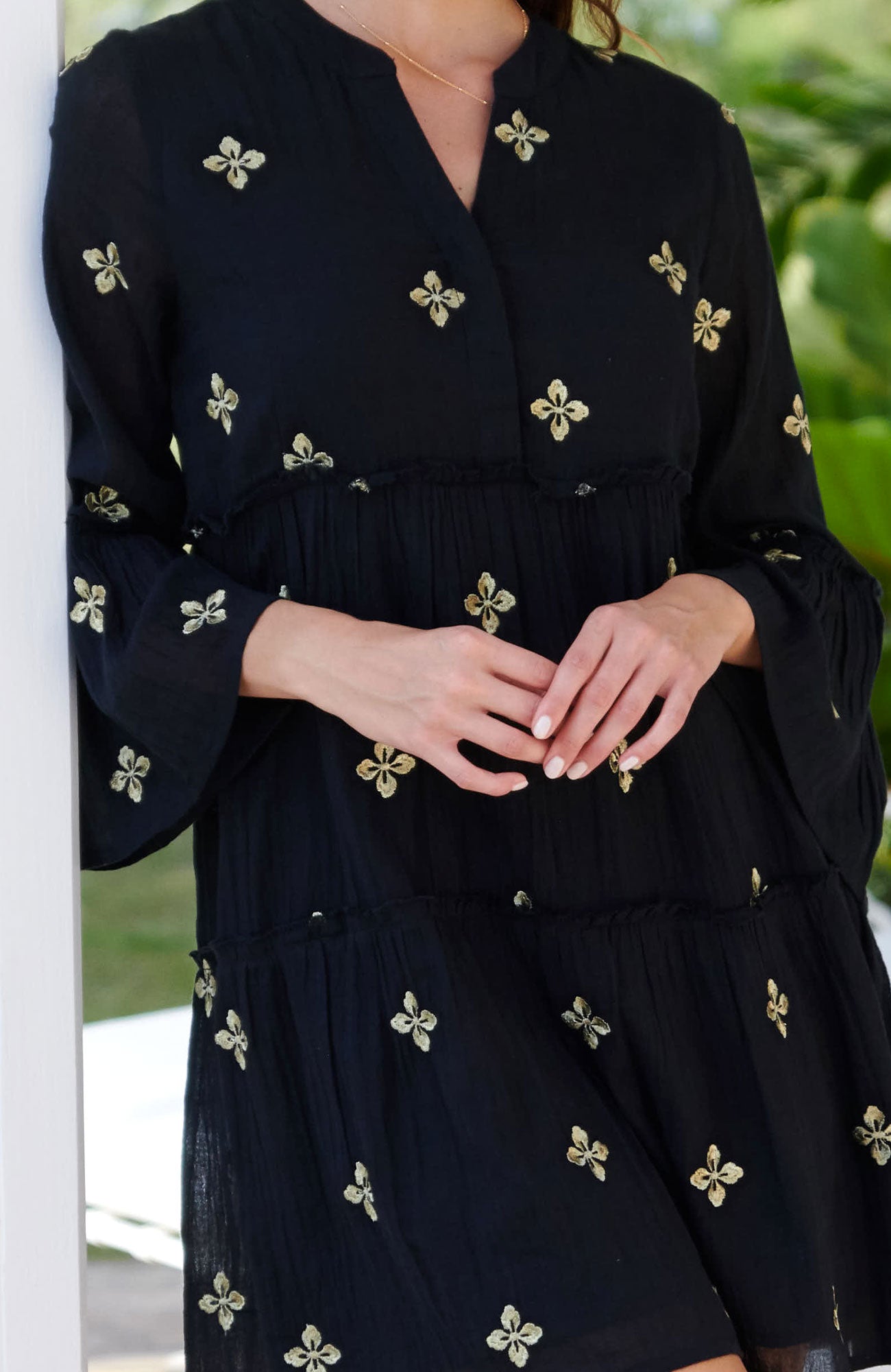 Cristina Embroidered Kaftan | Black/Gold