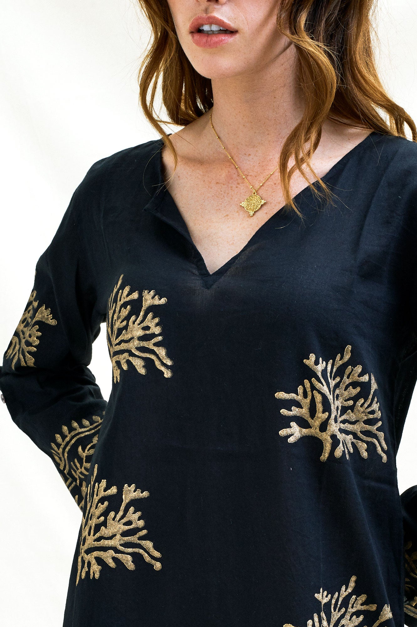 Guadalupe Short Tunic | Black/Gold