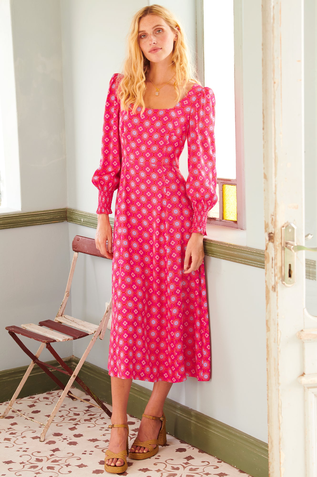 Iyla Dress | Geo Floral Bright Pink