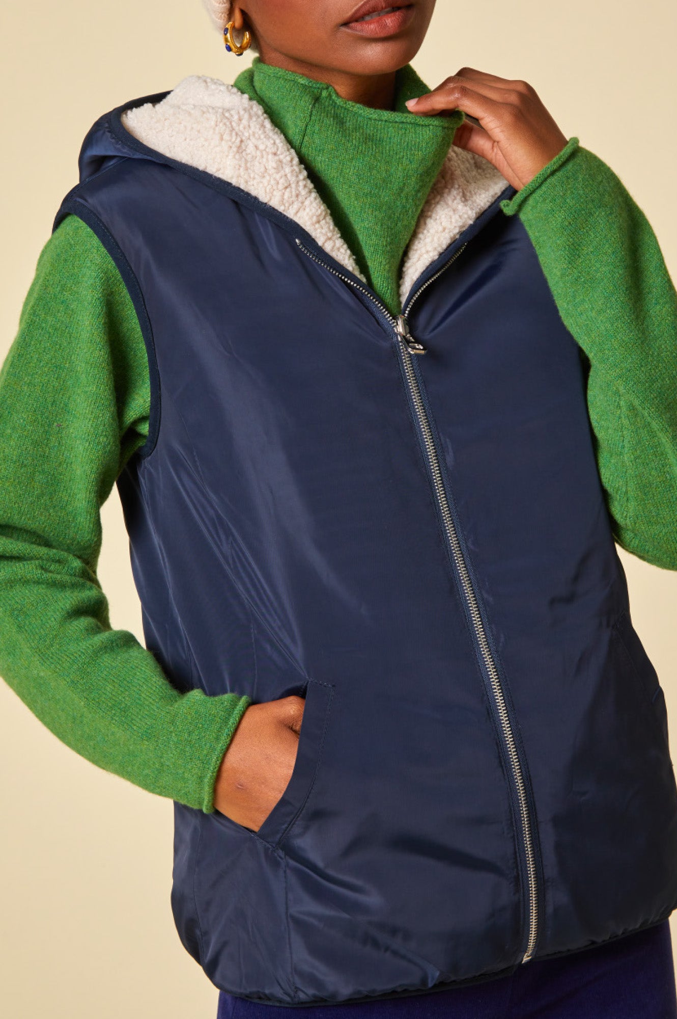 Reversible Eco Hooded Gilet | Navy/Cream