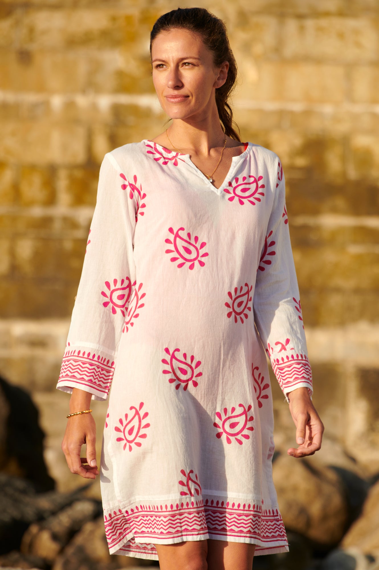 Guadalupe Short Tunic | Paisley White/Pink