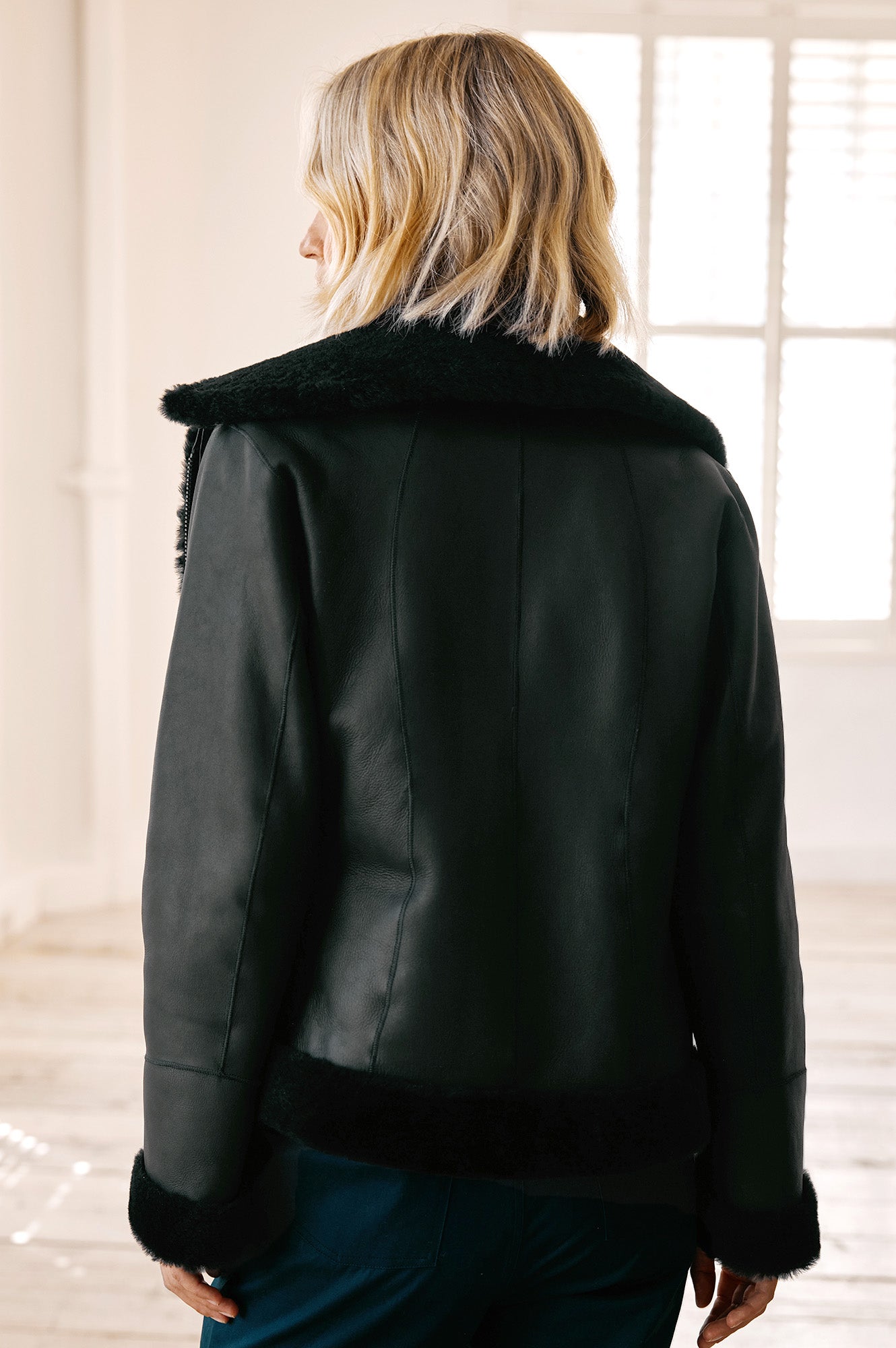 Reversible Shearling Biker Jacket | Black