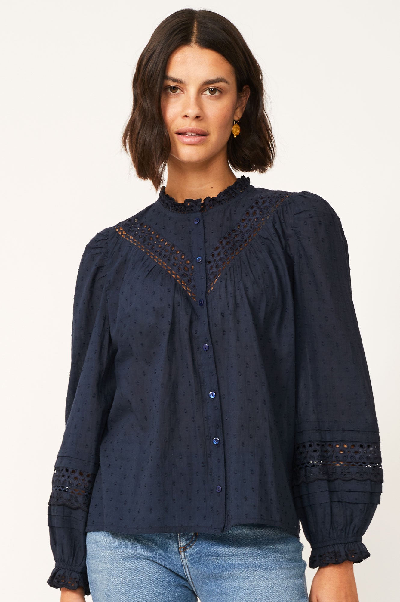 Sally Cotton Blouse | Navy