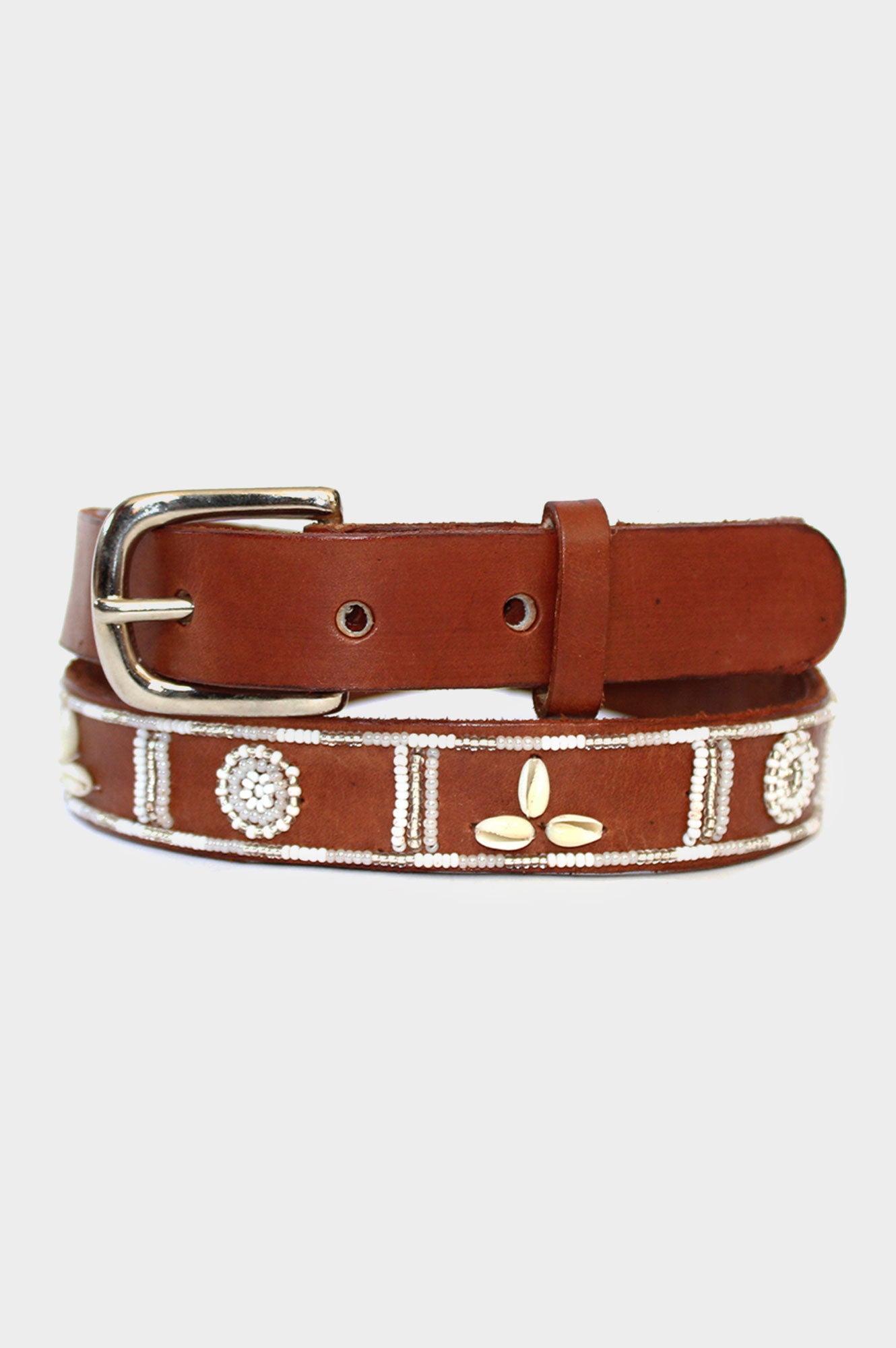 Shell Leather Belt | White