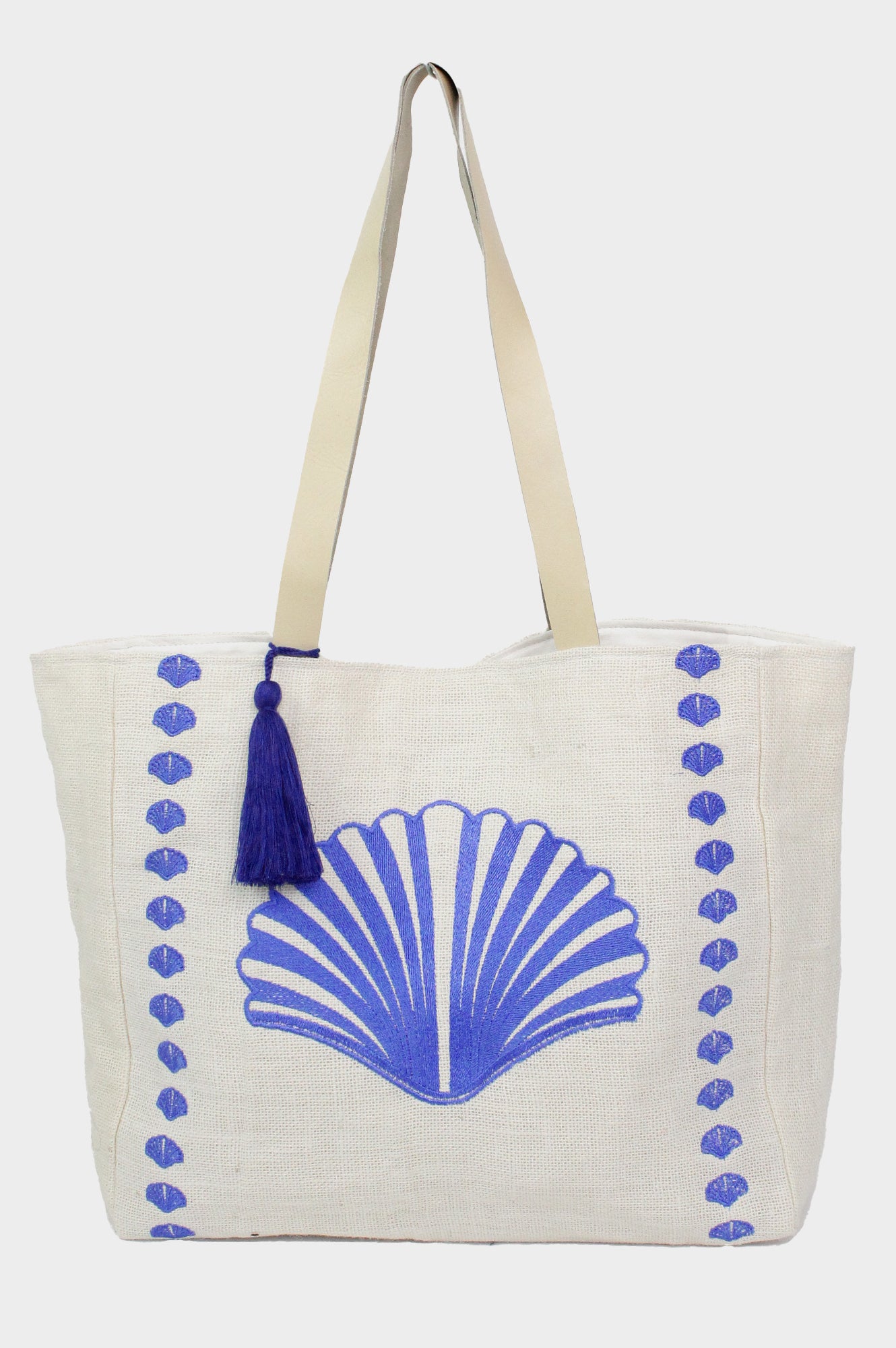 Shell Embroidered Jute Bag | Blue