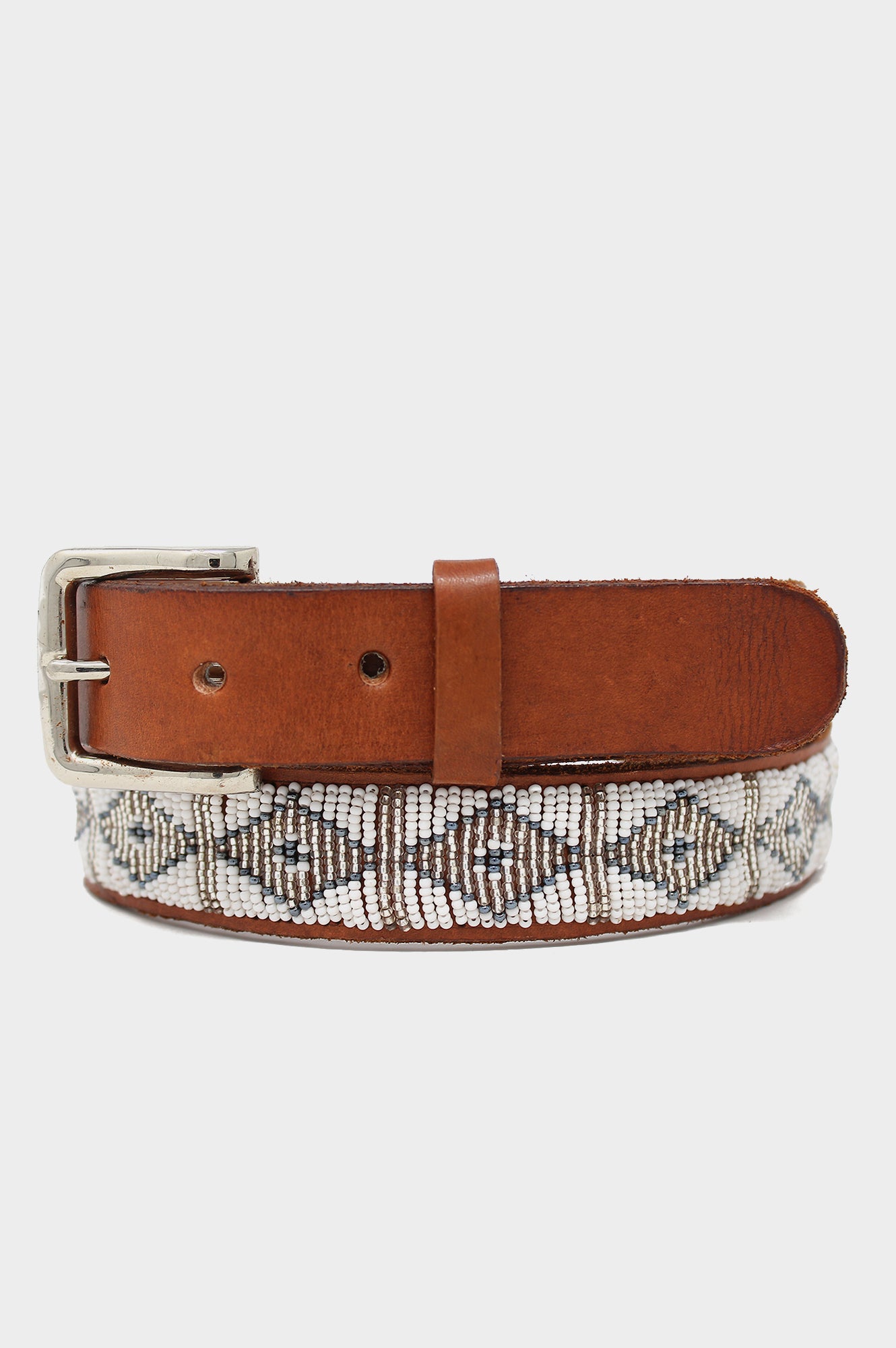 Triangle Leather Belt | White/Silver