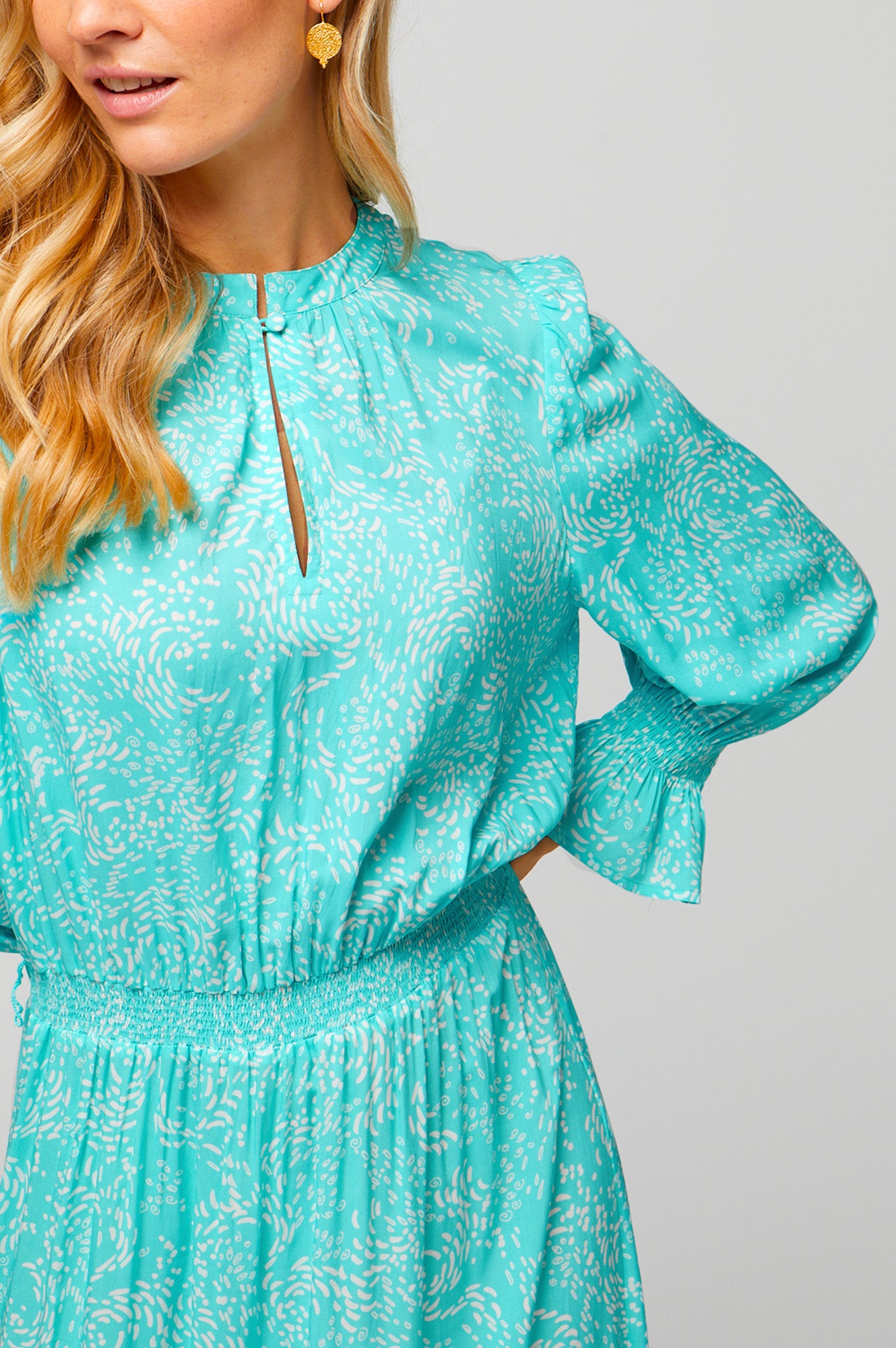 Maeve Tea Dress | Swirl Turquoise/White