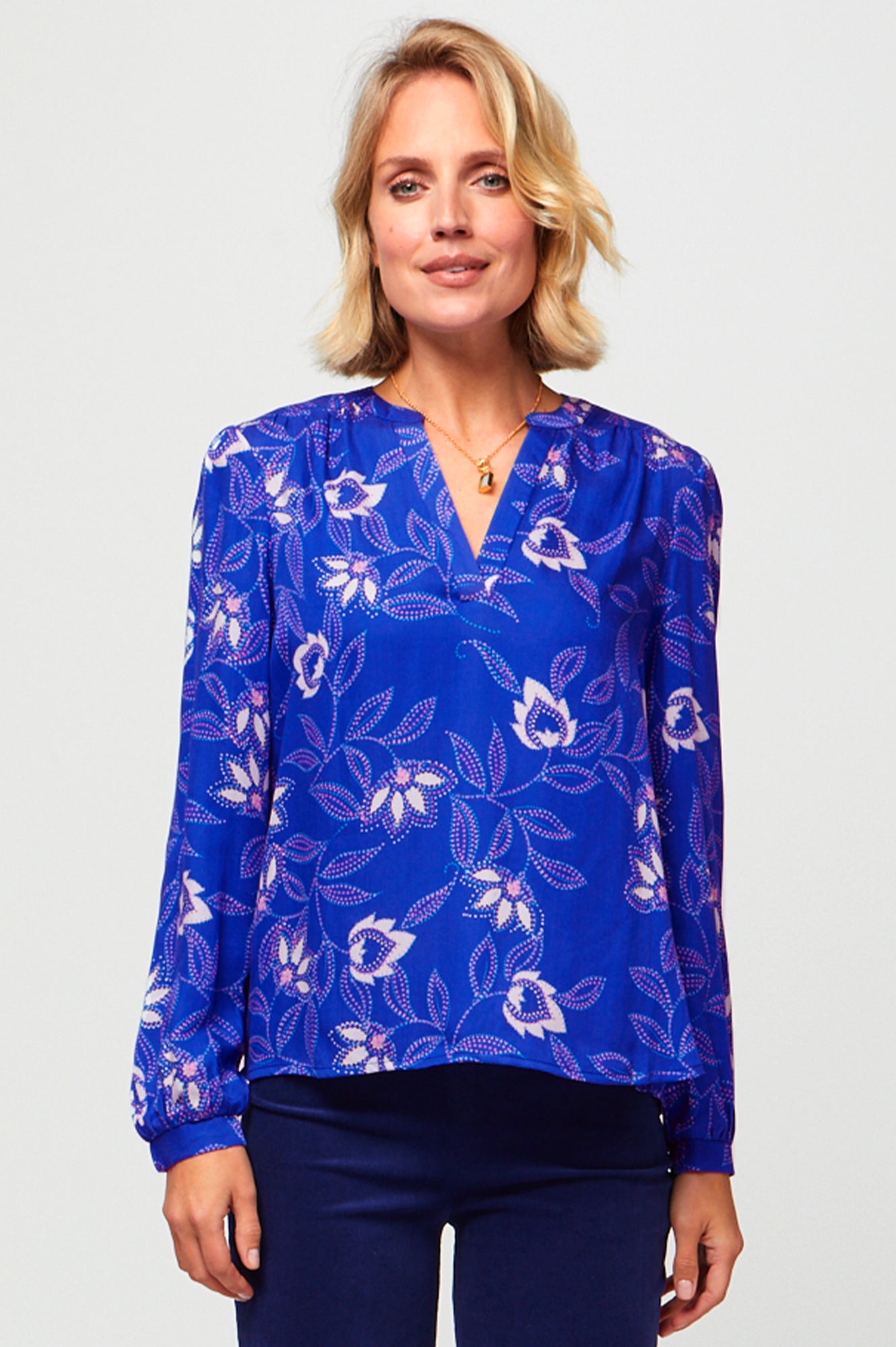 Olivia Blouse | Waterlily Cobalt/Purple