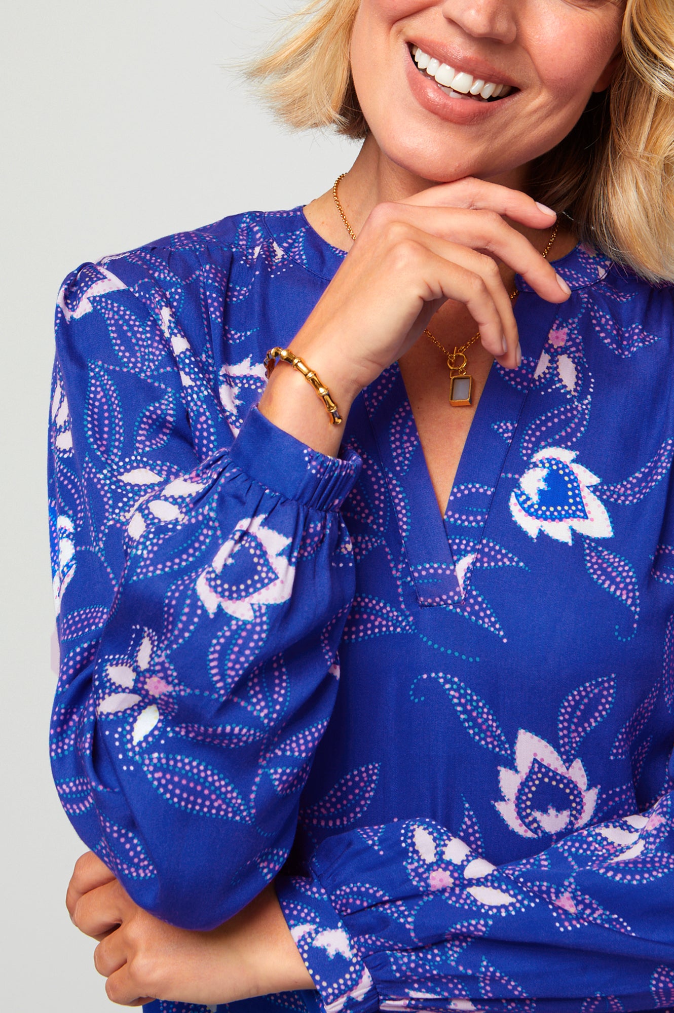 Olivia Blouse | Waterlily Cobalt/Purple