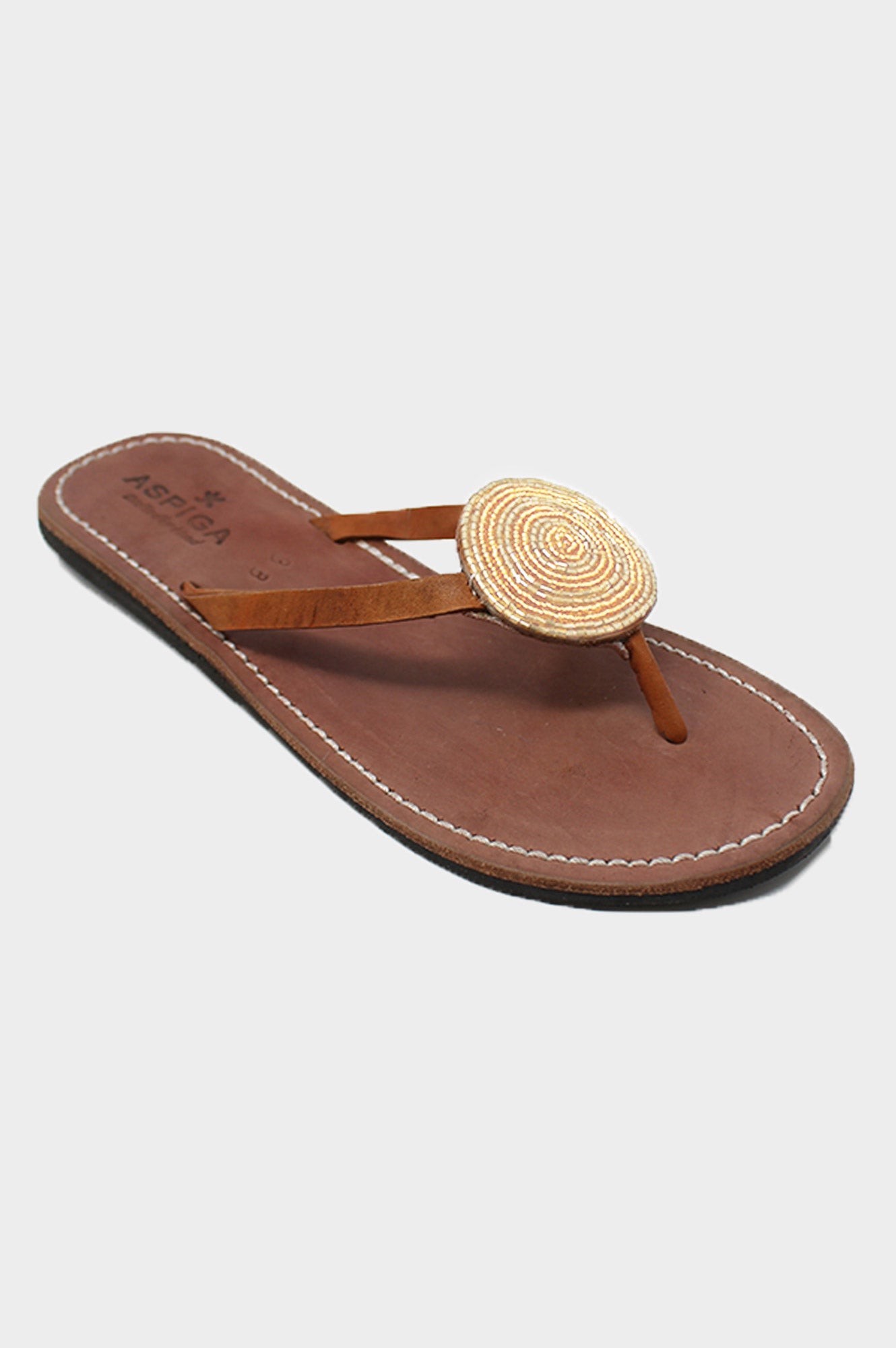 Disc Leather Sandals | Light Gold