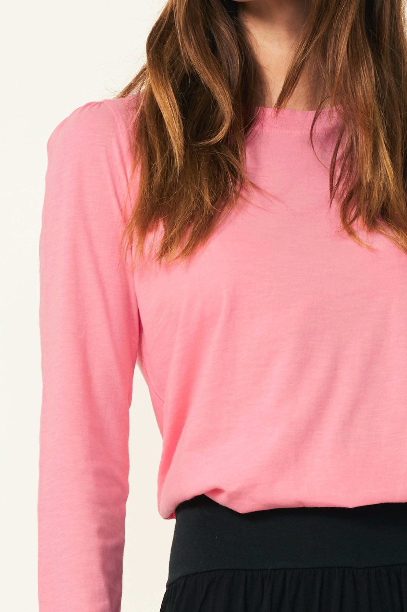 Long Sleeve Puff Shoulder T-Shirt | Bubble Pink