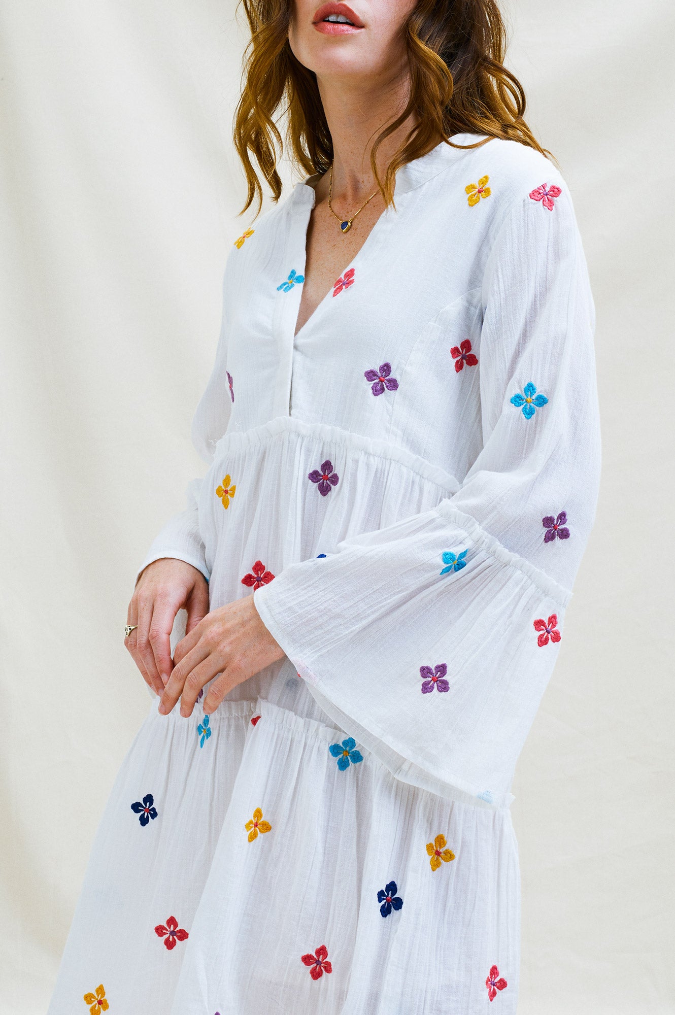 Cristina Embroidered Kaftan | White/Multi