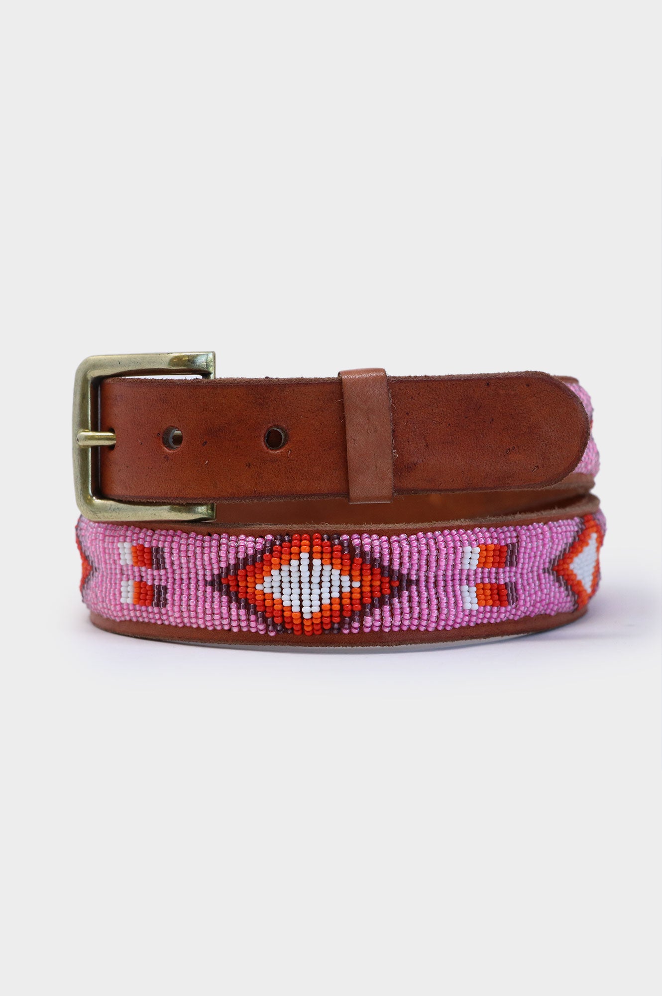 Diamond and Squares Leather Belt | Red/Pink