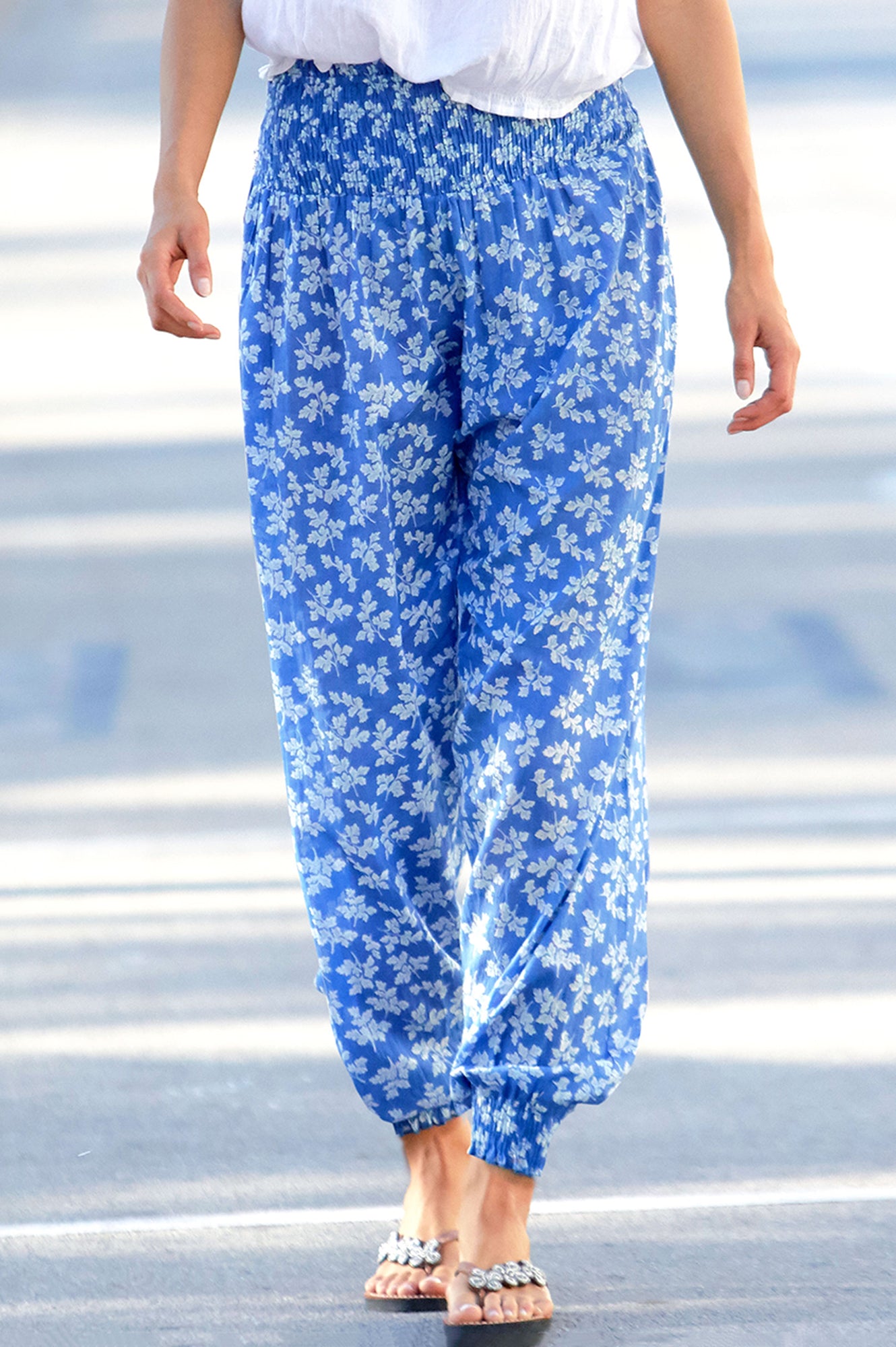 Harem Trousers | Oak Leaf Marina Blue/White