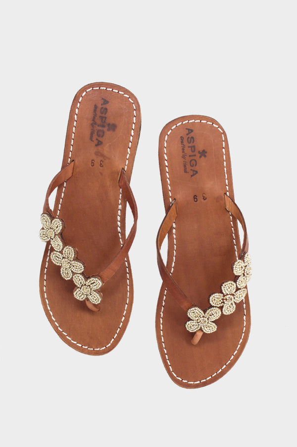 Aspiga Sustainable Leather and Glass Beaded Handmade Sandals