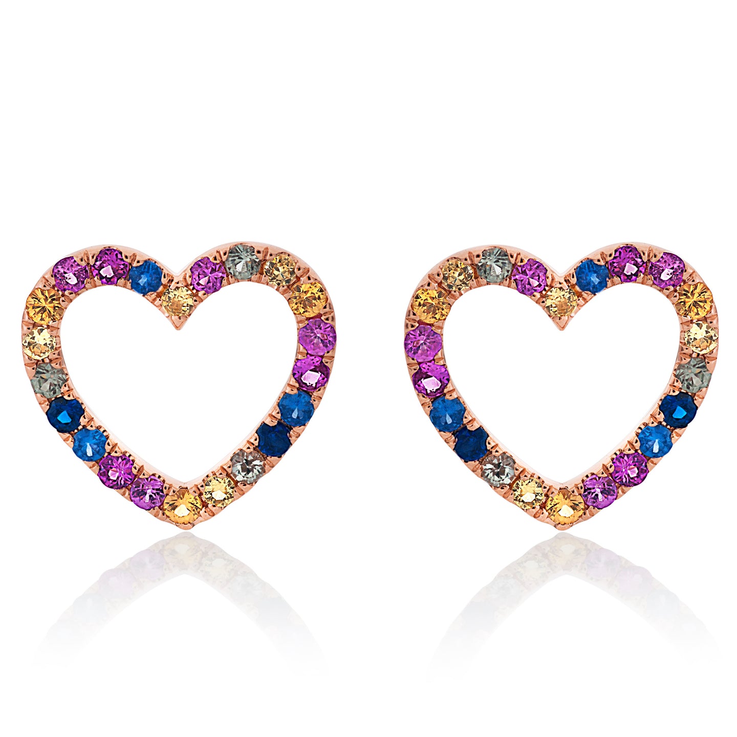 Rainbow Heart Sapphire Stud Earrings Nicole Rose Fine Jewelry