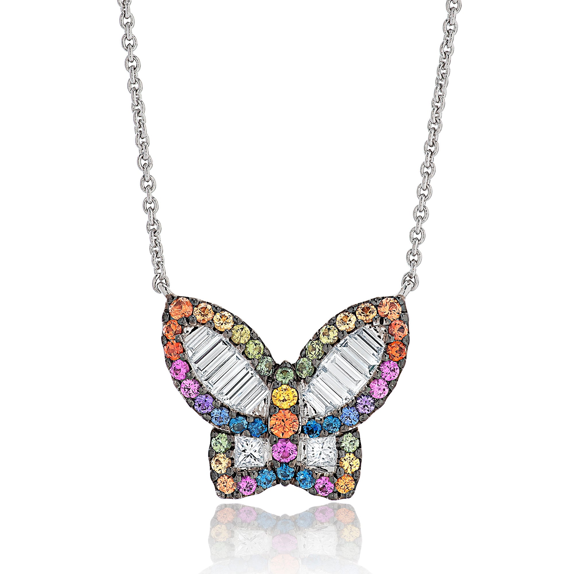 Large Diamond and Sapphire Rainbow Butterfly Pendant – Nicole Rose Fine