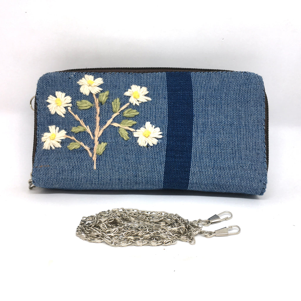 Handmade Natural Indigo Dye Two Zipper Purse with Removable Chain