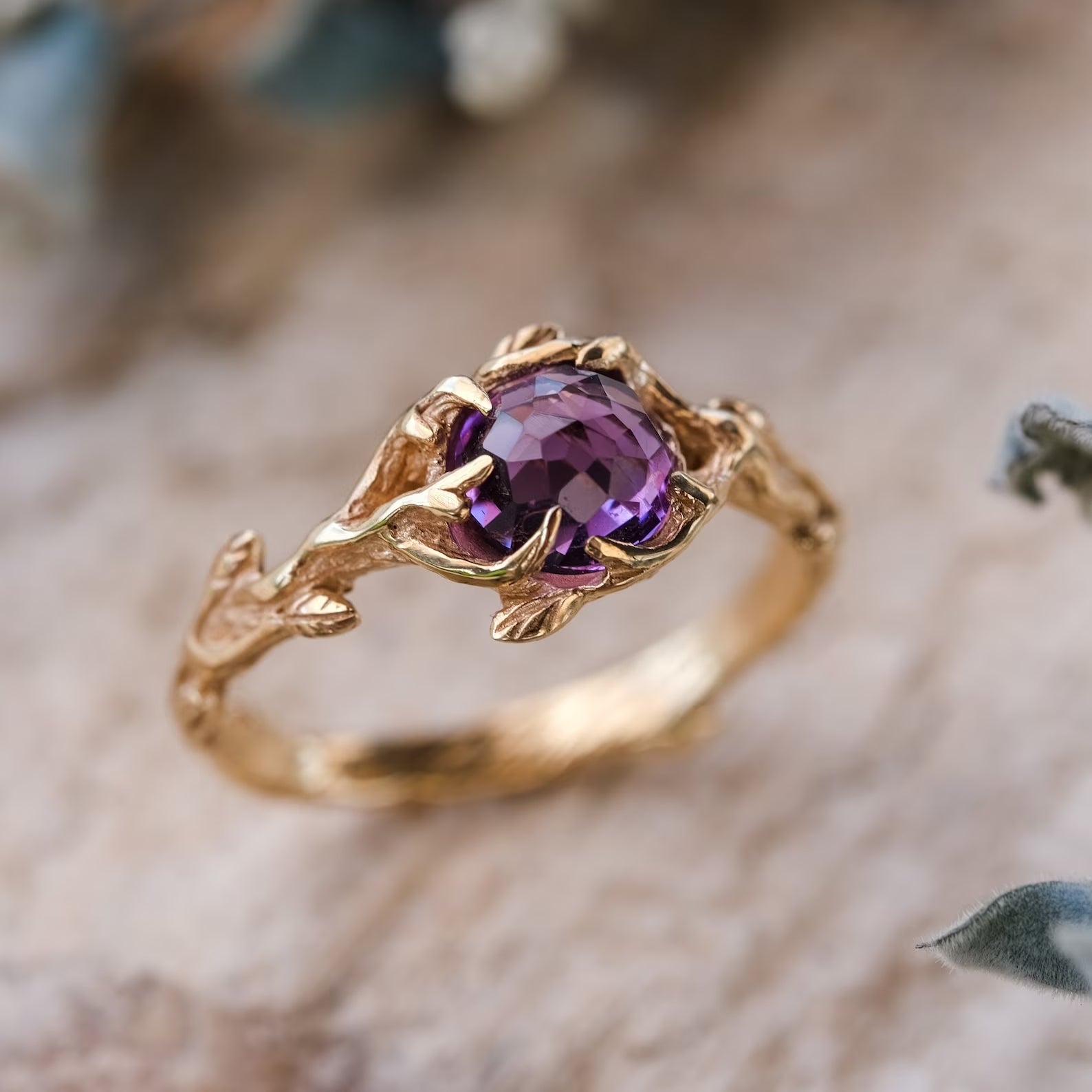 14K Rose Gold Ring April with Amethyst