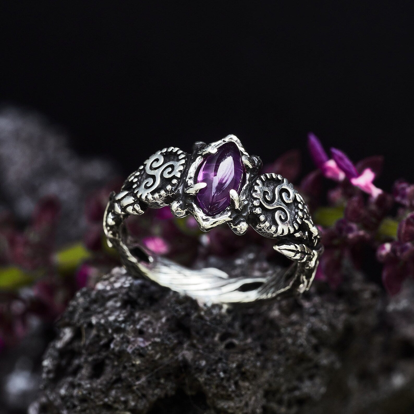 Sterling Silver Amethyst Ring Triskelion