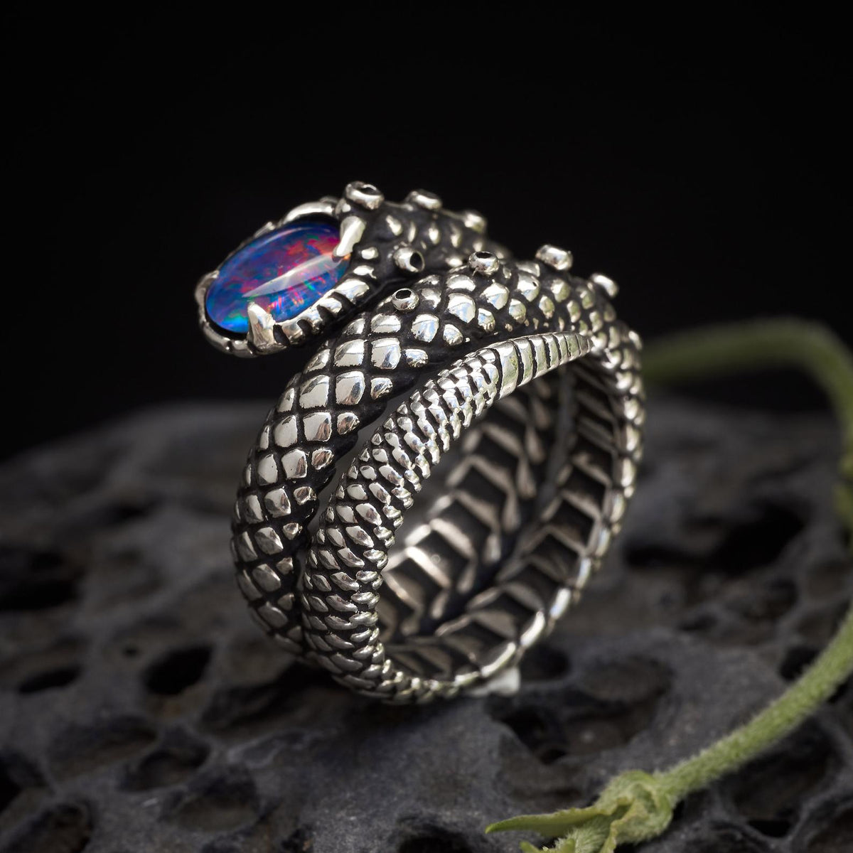 Snake Ring with Boulder Opal 