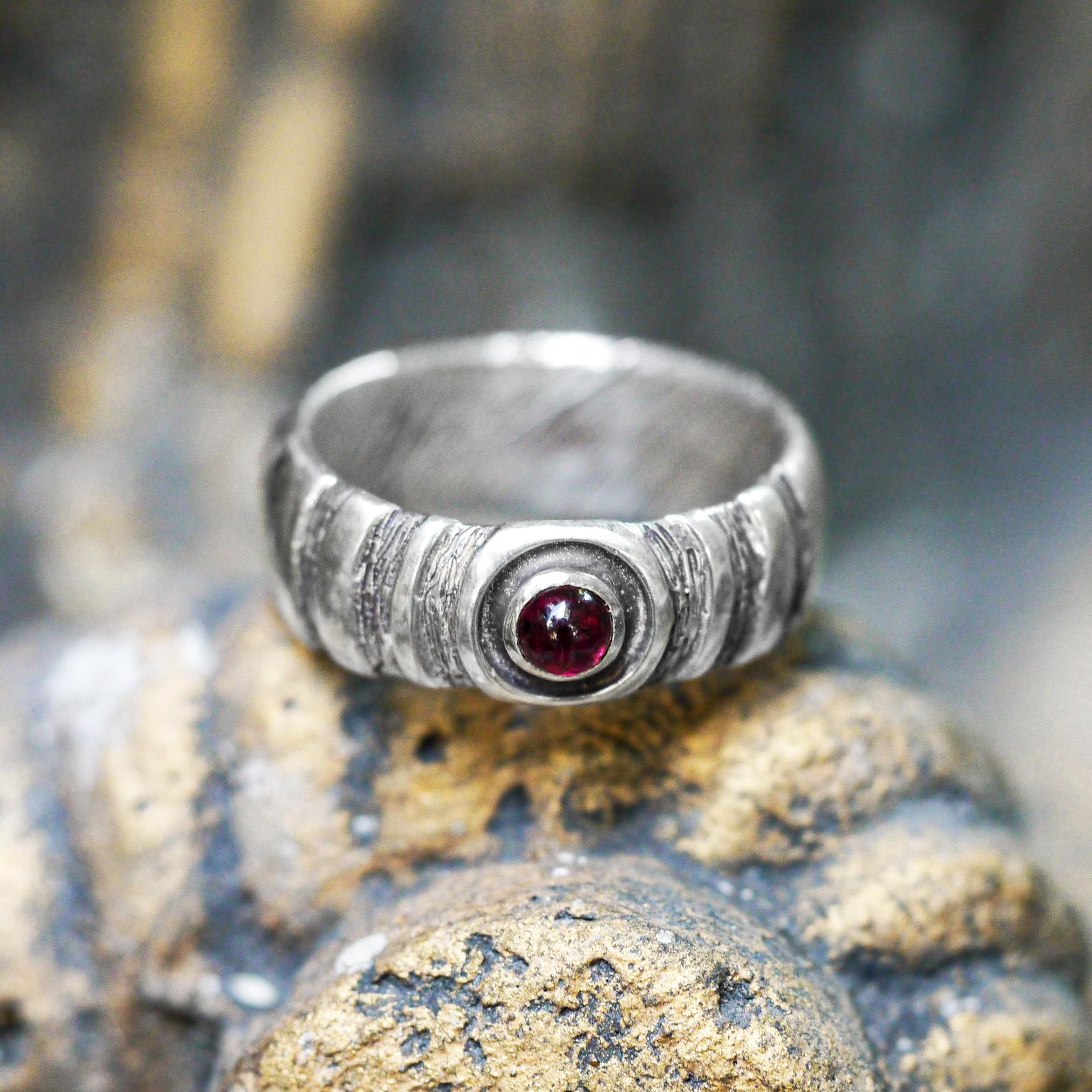 Silver Garnet Engagement Ring 