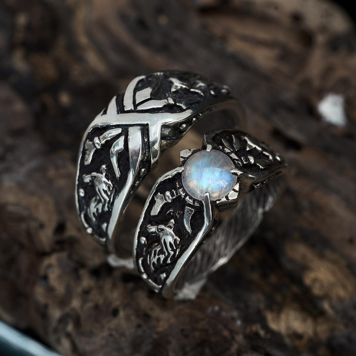 Silver Moonstone ring set 