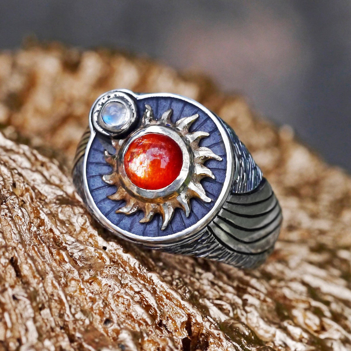 Sunstone and Moonstone ring 