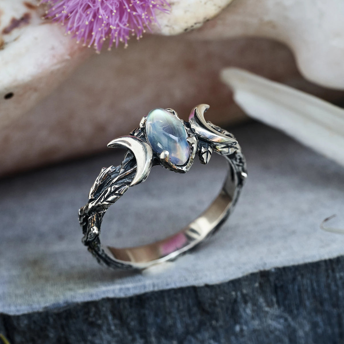 Triple Moon Moonstone Engagement ring 