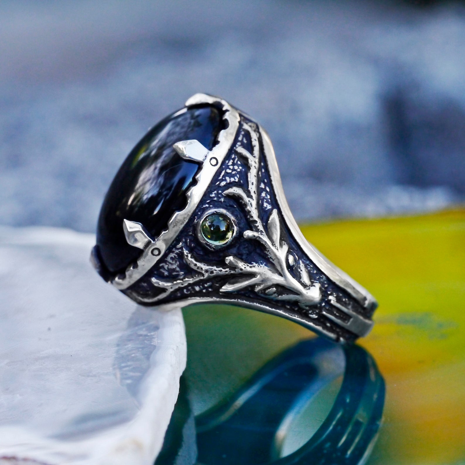 Silver Men's ring with Obsidian 