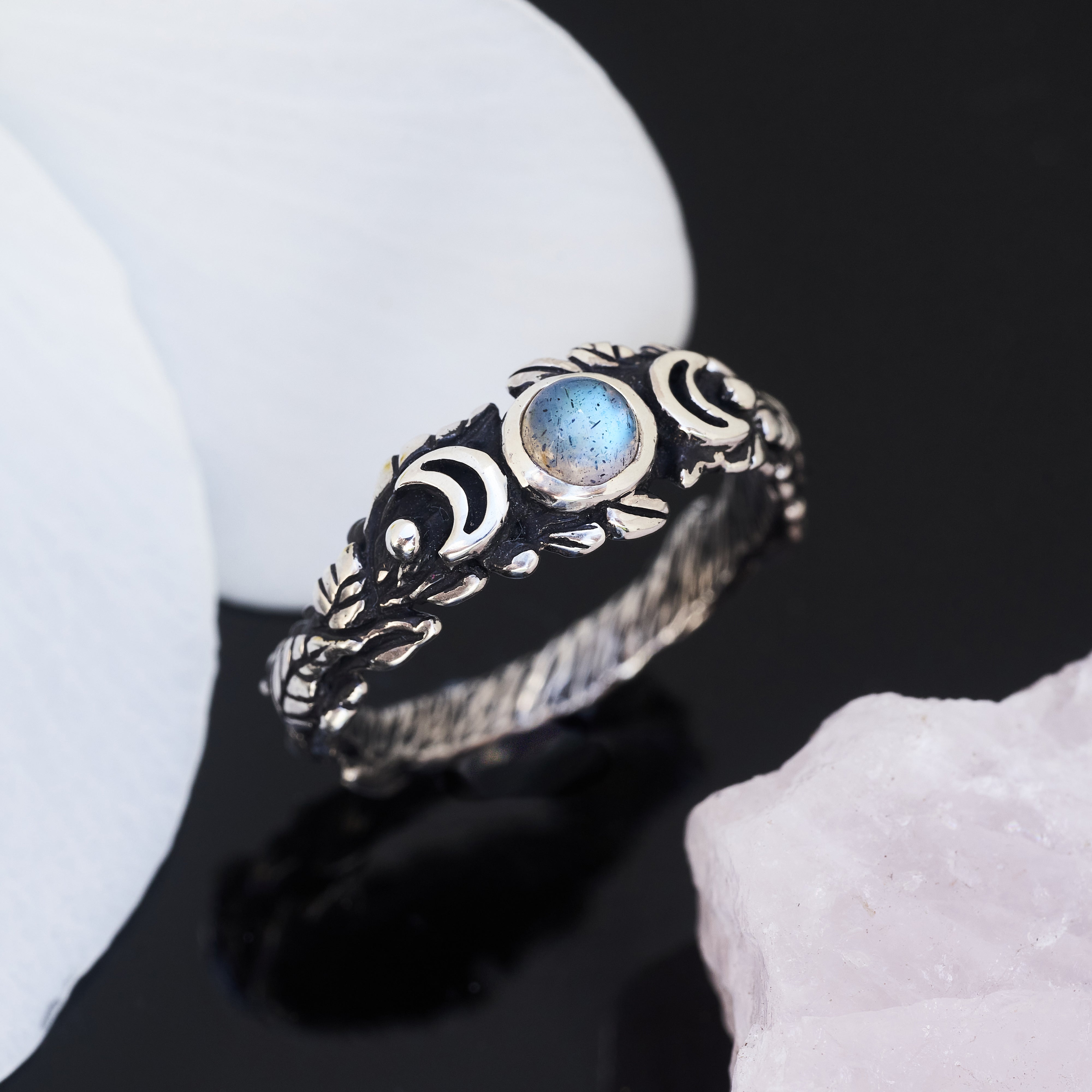 Triple Moon Ring with Labradorite 