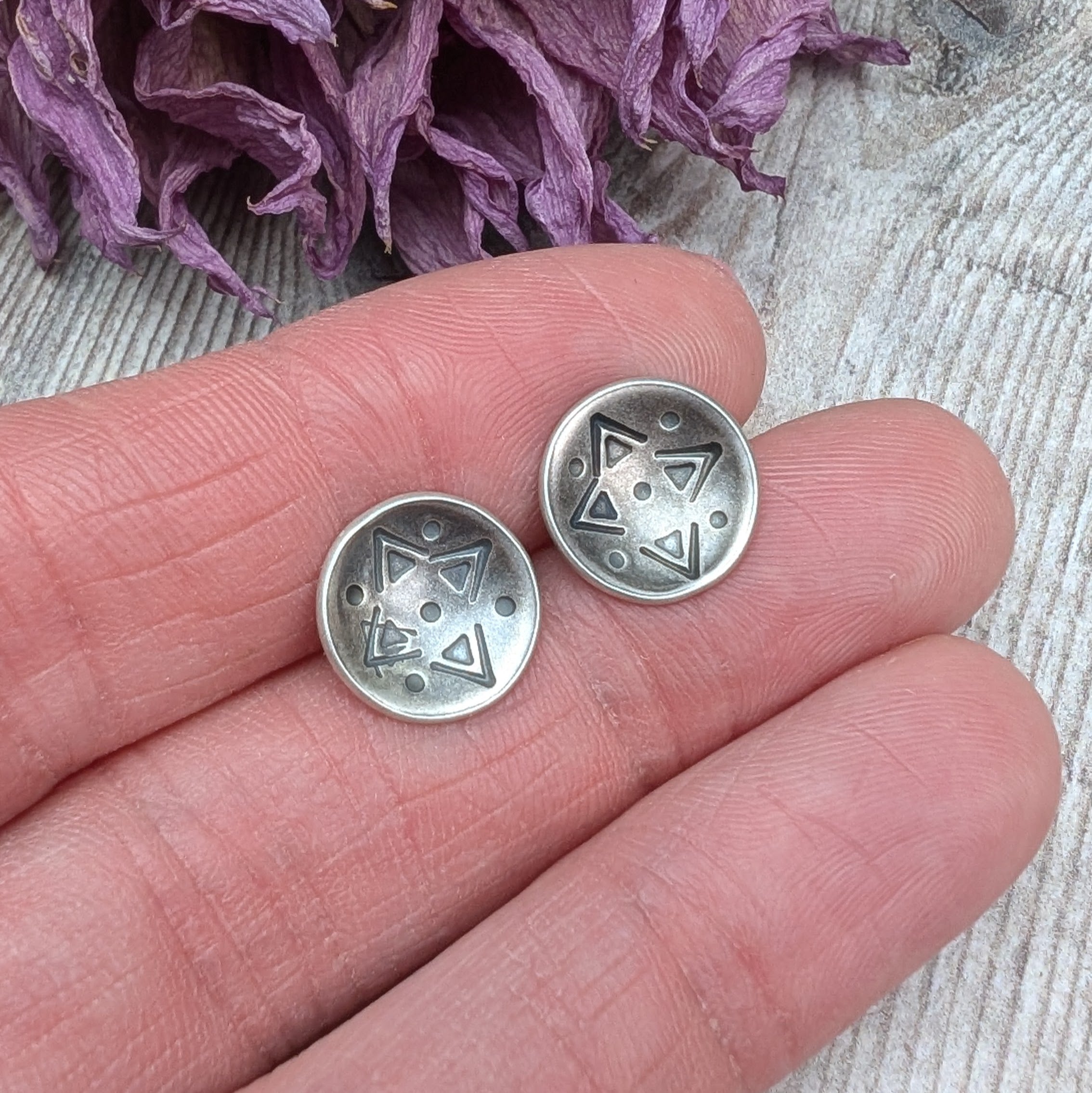 Sterling Silver Boho Style Curved Disc Stud Earrings