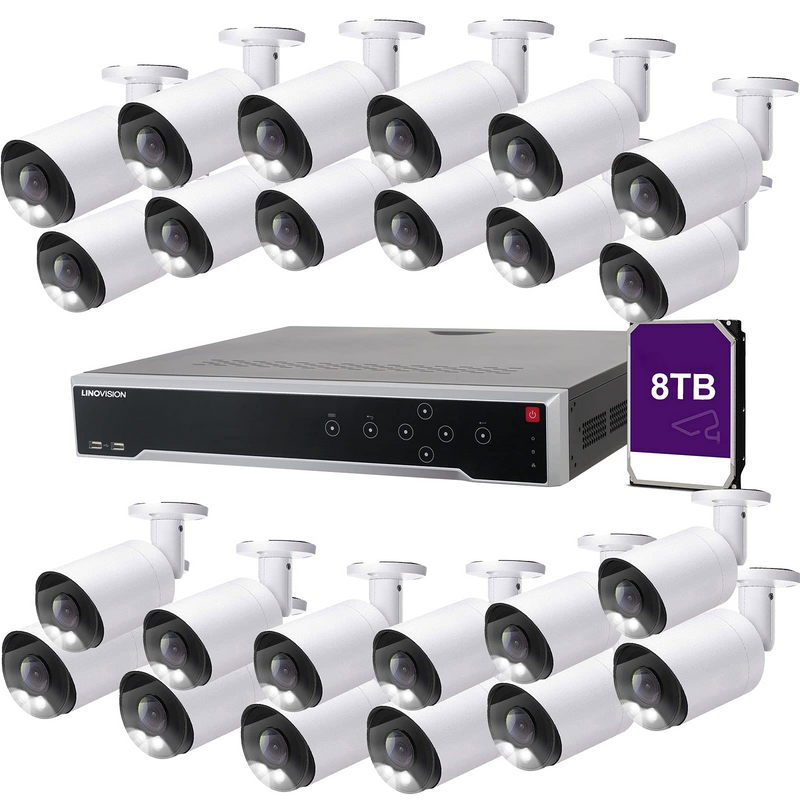 32CH 4K H.265 NVR PoE Security Camera System, (24) 8MP POE IP Cameras with Audio,8TB HDD,24-7 Recording,Plug-N-Play,Color Night Vision, for Business,Warehouse,Restaurant,Retail