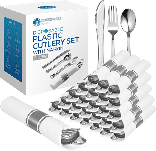 160 Plastic Silverware Set- Silver Plastic Cutlery Set - Disposable Si –  Dollar Castle