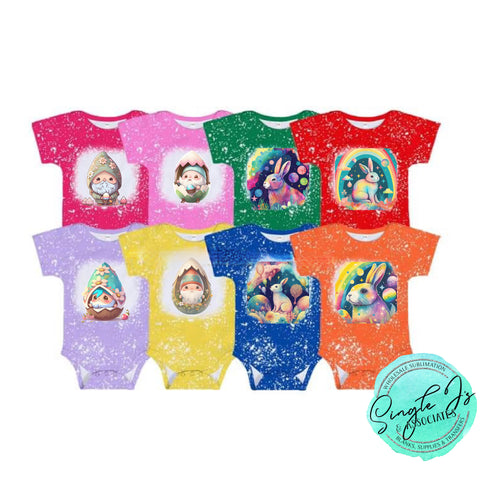 8 colorful baby bodysuits with Easter graphics