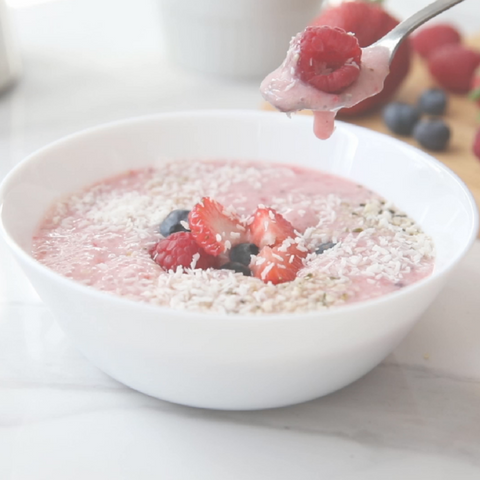 This fruit bowl is mixed with Ener-C's raspberry Vitamin C drink mix to have a healthy and low-sugar summer treat