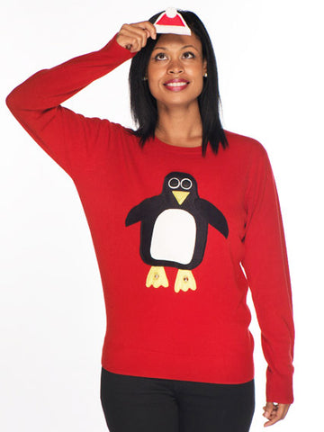 Penguin Christmas Jumper Ladies by Woolly Babs