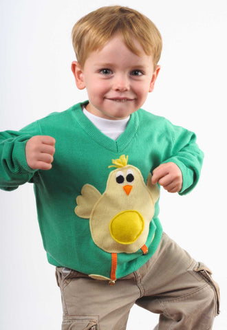 Heath dances the funky chicken in his Easter jumper