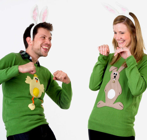 Cousins Frank and Becky get silly in their Easter jumpers