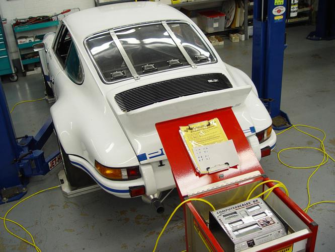 1973 911 RSR Racer With 3.8L DME G50 6 Speed Conversions In Martini Livery Corner Balance Before the Race