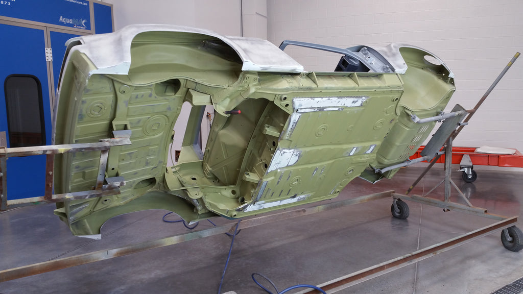 Palma Green Metallic 1973 914/6 GT DTM Conversion On the paint and body rotisserie