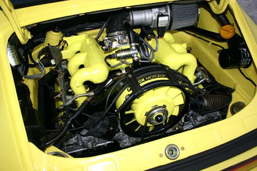 Light Yellow 1974 911 Carrera to 3.2L DME 915 Restoration and Conversion engine compartment engine bay