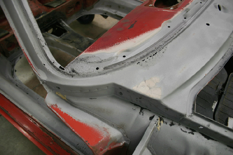 Polo Red 1966 912 3 Gauge Restoration 2016 PCA Werks Reunion Winner cowl rust detail