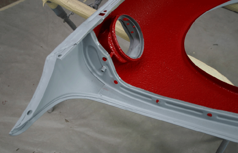 Polo Red 1966 912 3 Gauge Restoration 2016 PCA Werks Reunion Winner inner fender painted detail