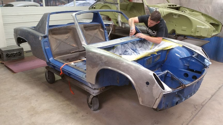 1970 9146 To 2.2L 911S Adriatic Blue Restoration Left Rear chassis stripped to bare metal