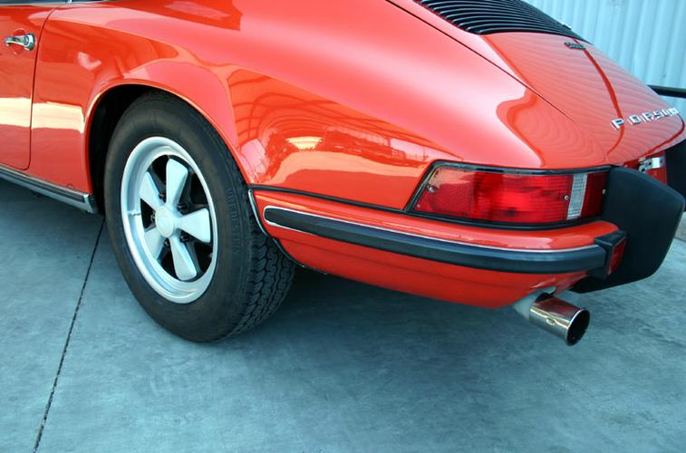 1973 911T Super Touring Restoration In Tangerine Rear Driver's Side Quarter Panel Fuchs Wheel Sport Muffler