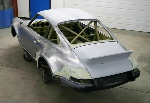 1973 911 RSR 3.8L Twin Turbo MOTEC EFI Upgrade G50 6 Speed Upgrade Conversion body bare getting fitted rear