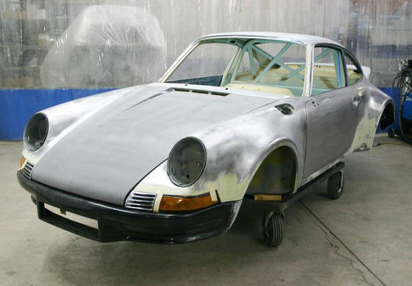 1973 911 RSR 3.8L Twin Turbo MOTEC EFI Upgrade G50 6 Speed Upgrade Conversion body bare getting fitted left front